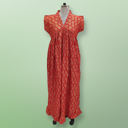 XS-S Amani Gold Print Cotton Dress 54&quot; Short Sleeves Jalabiya