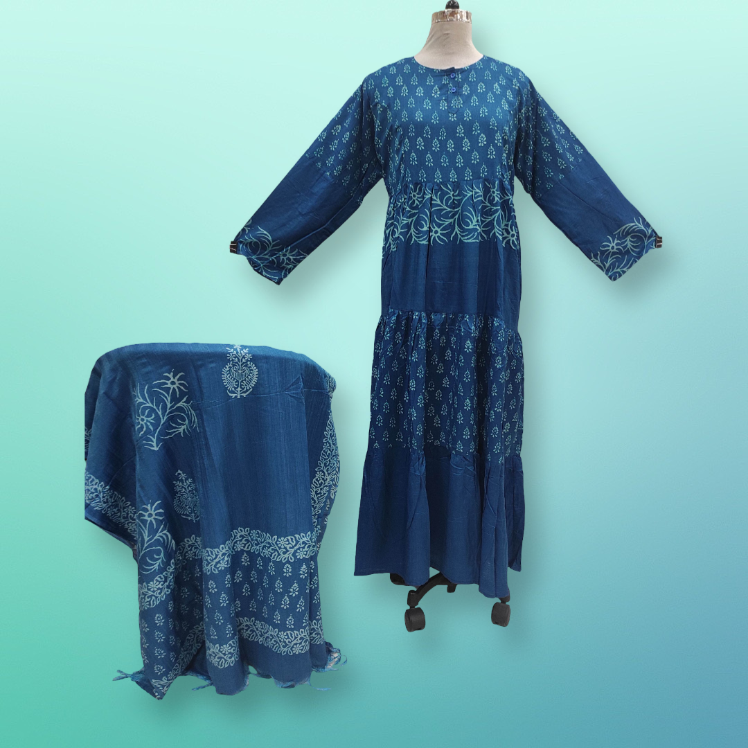 L/XL Cotton Printed Juhi Dress 56&quot; Long Jalabiya With Sheila