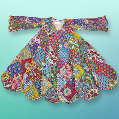 6-7 Year Meher Multi Printed Cotton Girls Dress 38&quot; Long Jalabiya