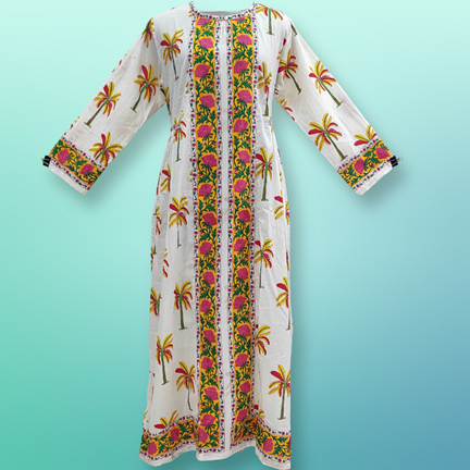 S/M Bhopali Printed Cotton Dress 57&quot; Long Jalabiya