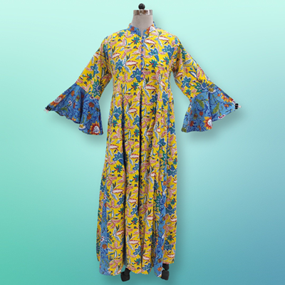 L/XL Luaby Printed Cotton Dress 57&quot; Long Jalabiya