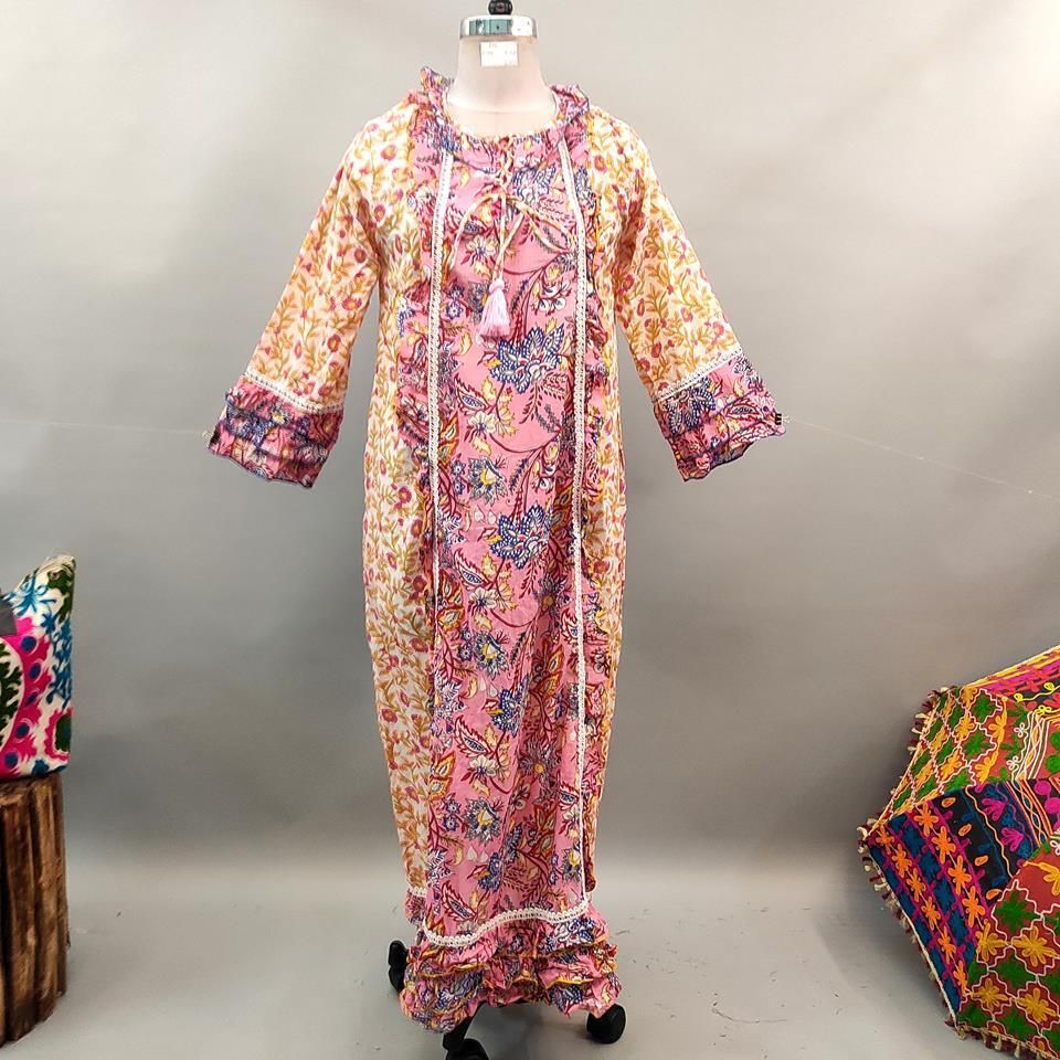 L/XL Mawa Printed Cotton Dress 57&quot; Long Jalabiya