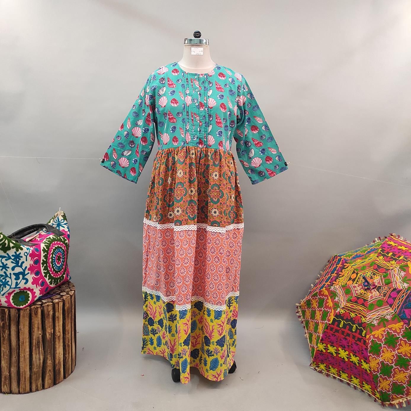 L/XL Special Printed Cotton Dress 58&quot; Long Jalabiya
