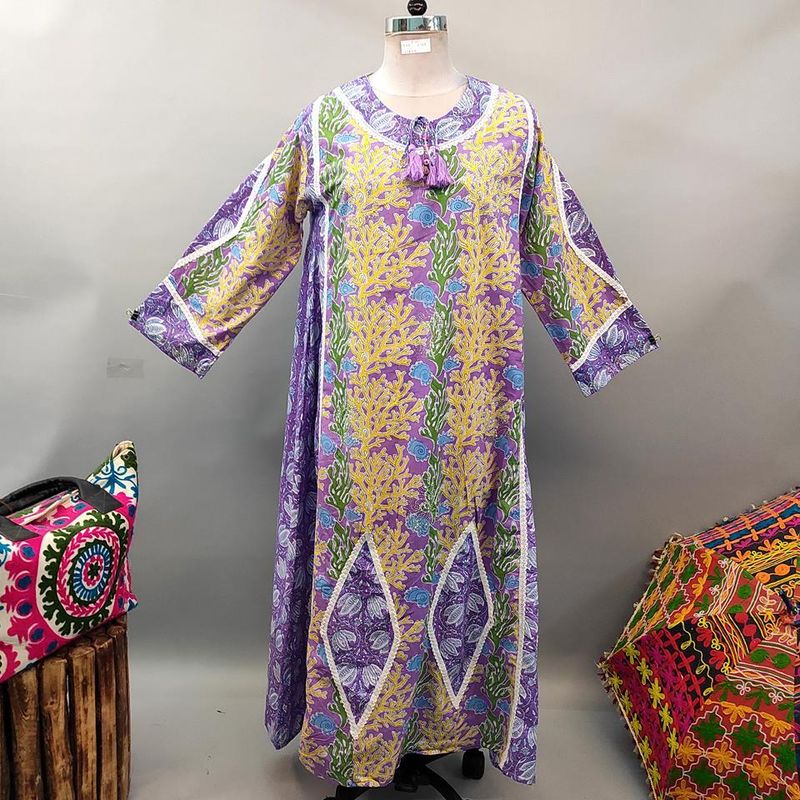 L/XL Atushi Printed Cotton Dress 56&quot; Long Jalabiya