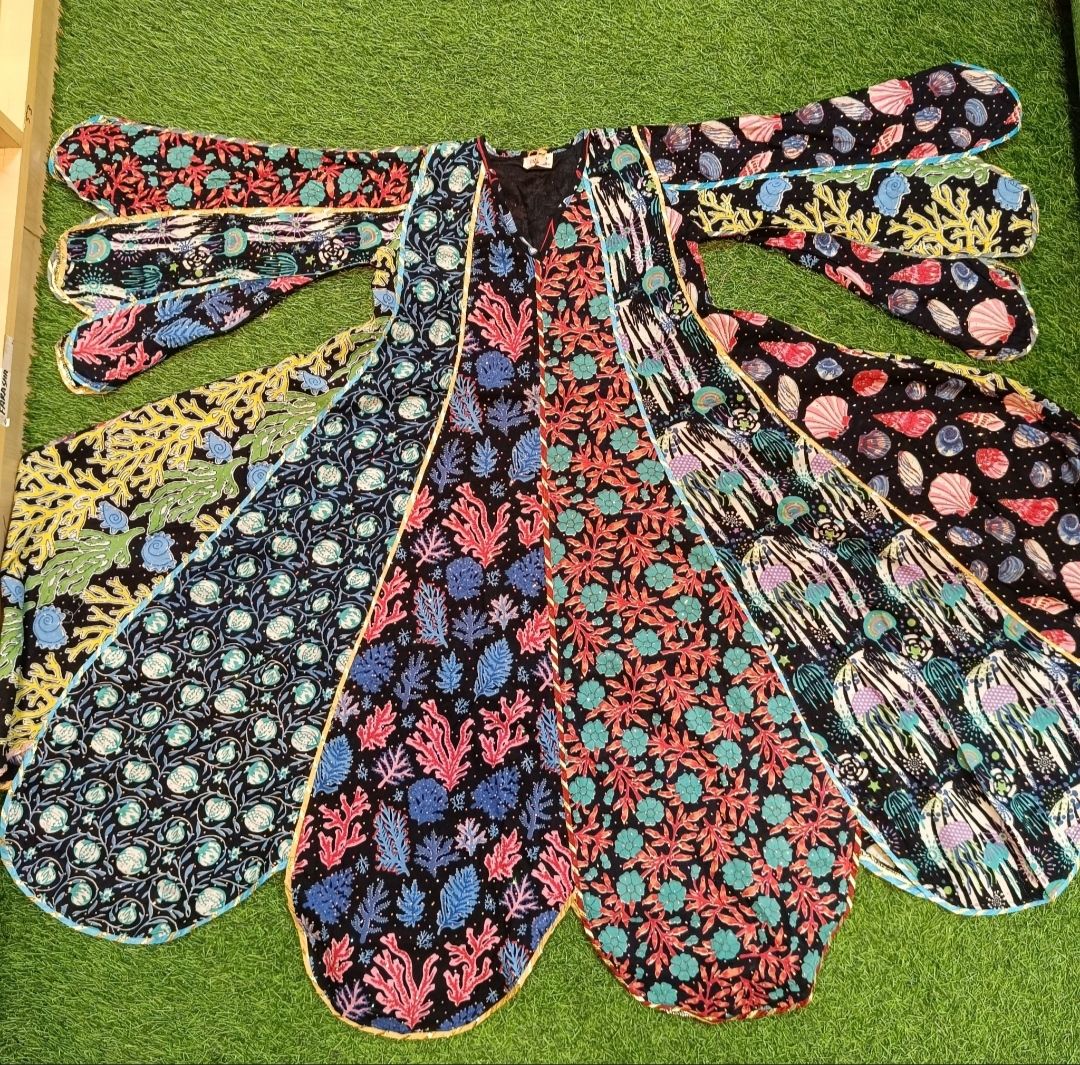 6-7 Year Meher Crystal Multi Printed Cotton Girls Dress 37&quot; Long Jalabiya