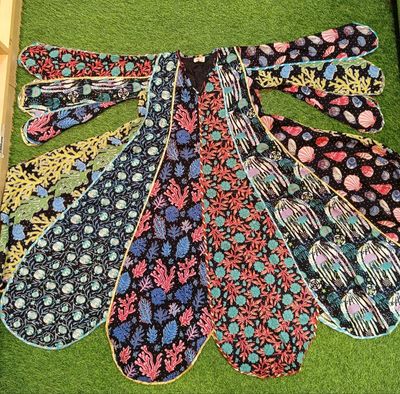 6-7 Year Meher Crystal Multi Printed Cotton Girls Dress 37&quot; Long Jalabiya