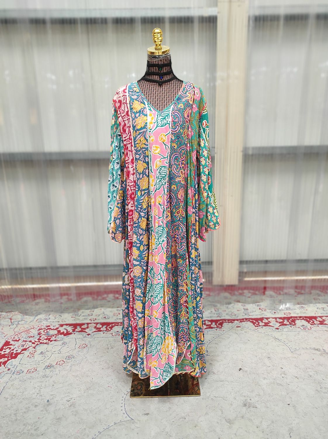 2XL/3XL Meher Crystal Multi Printed Cotton Dress 57&quot; Long Jalabiya