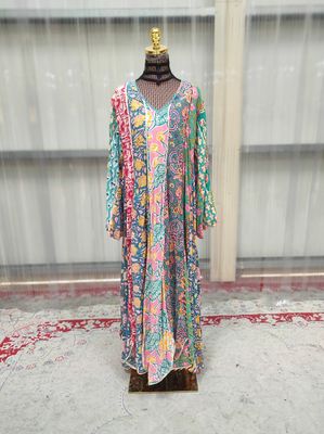 2XL/3XL Meher Crystal Multi Printed Cotton Dress 57&quot; Long Jalabiya