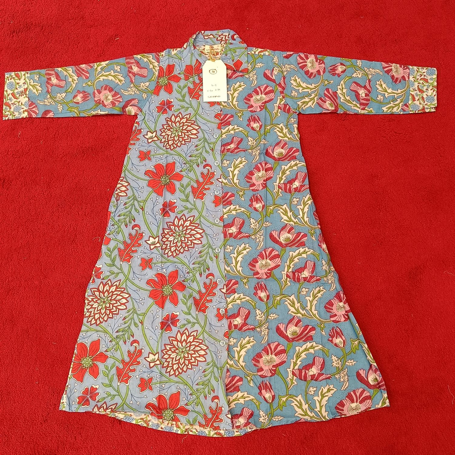 4-5 Year Singapore Blue Printed Cotton Girls Dress 34&quot; Long Jalabiya