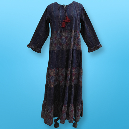 XS-S Razia Printed Cotton Dress 54&quot; Long Jalabiya