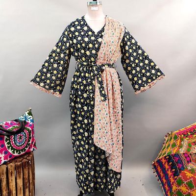 2XL/3XL Badr Printed Cotton Dress 56&quot; Long Jalabiya