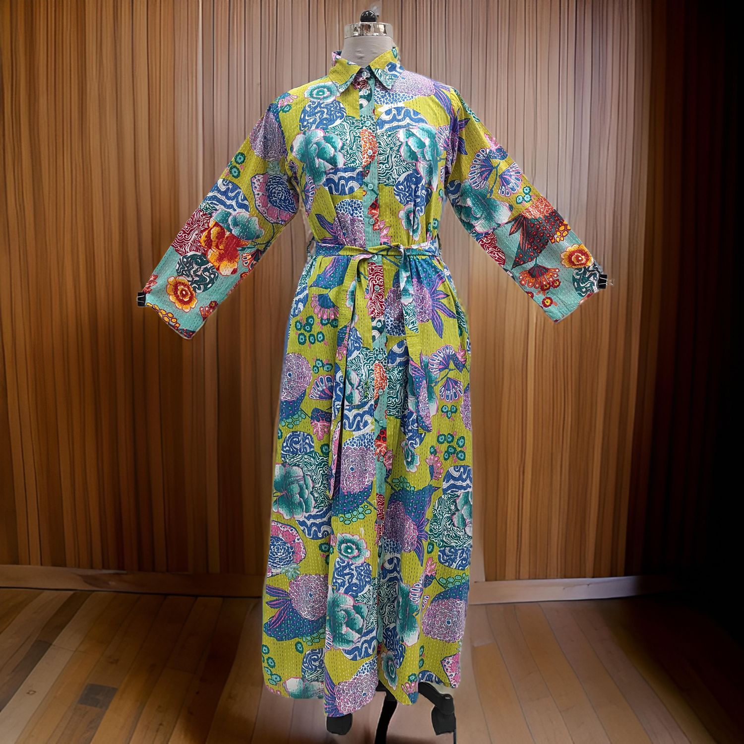 L/XL Tansy Printed Cotton Jalabiya Dress 57&quot; Long