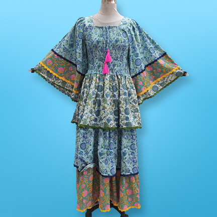 10-11 Year Rahima Printed Cotton Dress 46&quot; Long Jalabiya