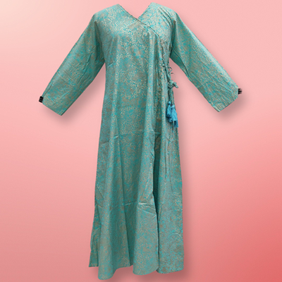 2XL/3XL Qifa Gold Printed Cotton Dress 57&quot; Long Jalabiyas
