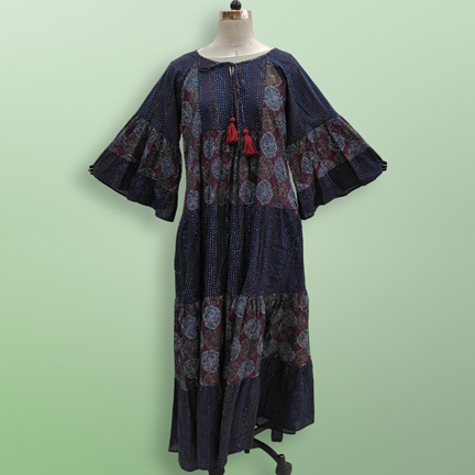 L/XL Gaby Multi Printed Cotton Dress 57&quot; Long Jalabiya