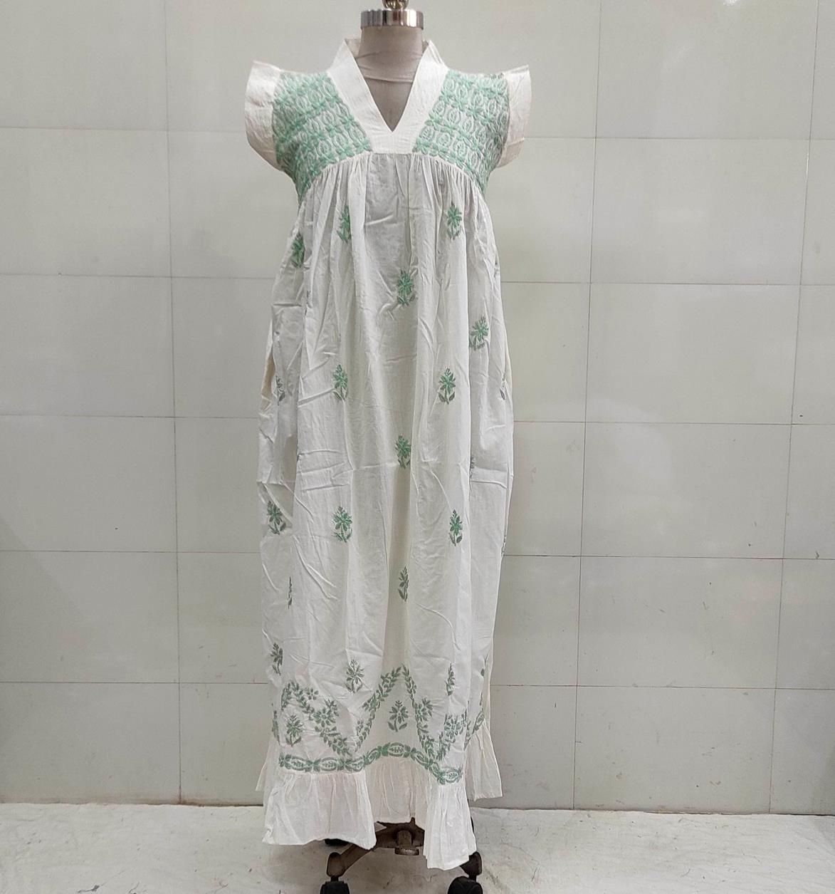 S/M Amani Embroidery Cotton Dress 57&quot; Short Sleeves Jalabiya