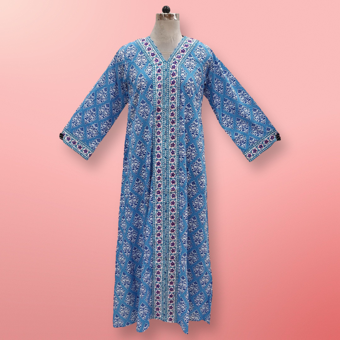L/XL Aafia Printed Cotton Dress 56&quot; Long Jalabiya