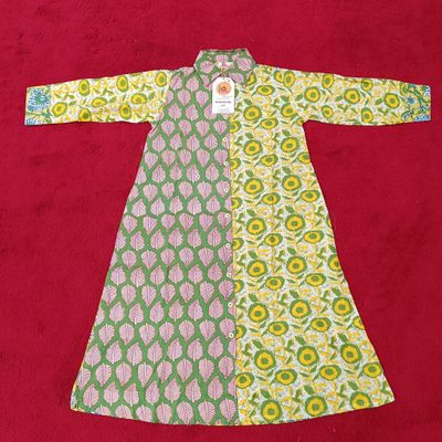 4-5 Year Singapore Yellow Printed Cotton Girls Dress 34&quot; Long Jalabiya