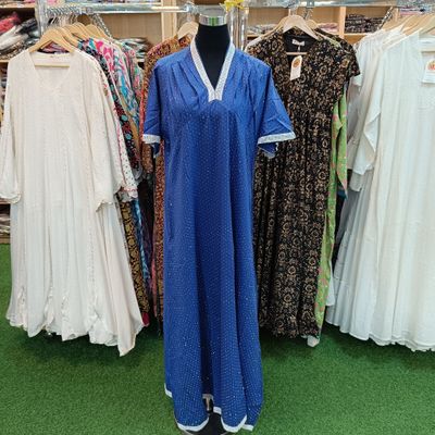 L/XL Jasiba Crystal Blue Plain Solid Cotton Dress 57&quot; Long Jalabiya