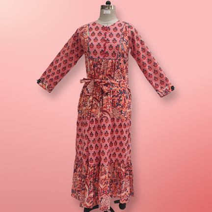 XS-S Yumna Printed Cotton Dress 57&quot; Long Jalabiyas