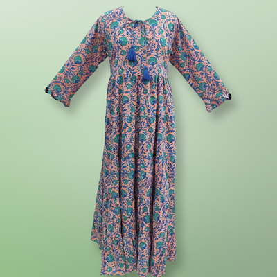 L/XL Razia Pink Printed Cotton Dress 57&quot; Long Jalabiya