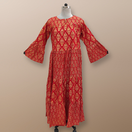 L/XL Moon Gold Printed Dress 57&quot; Long Jalabiya