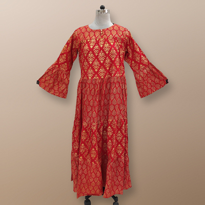 L/XL Moon Gold Printed Dress 57&quot; Long Jalabiya