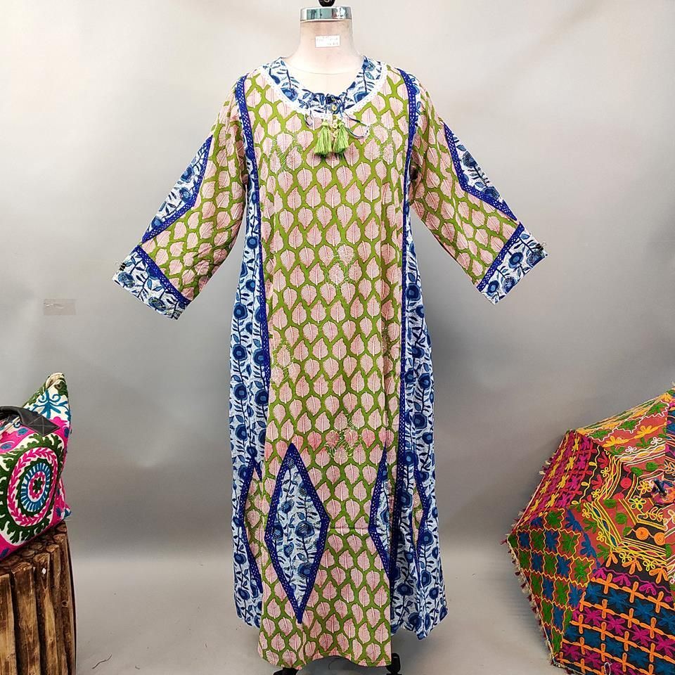 L/XL Atushi Printed Cotton Dress 56&quot; Long Jalabiya