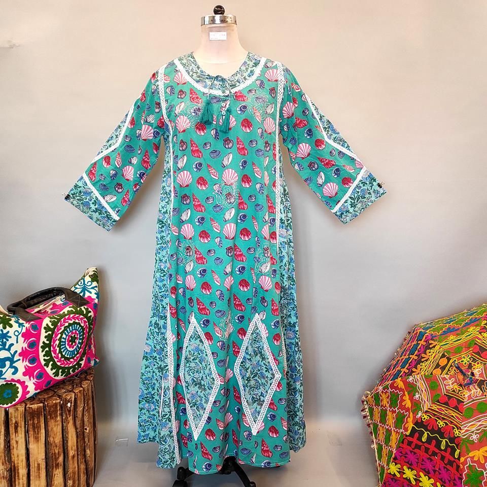L/XL Atushi Printed Cotton Dress 56&quot; Long Jalabiya