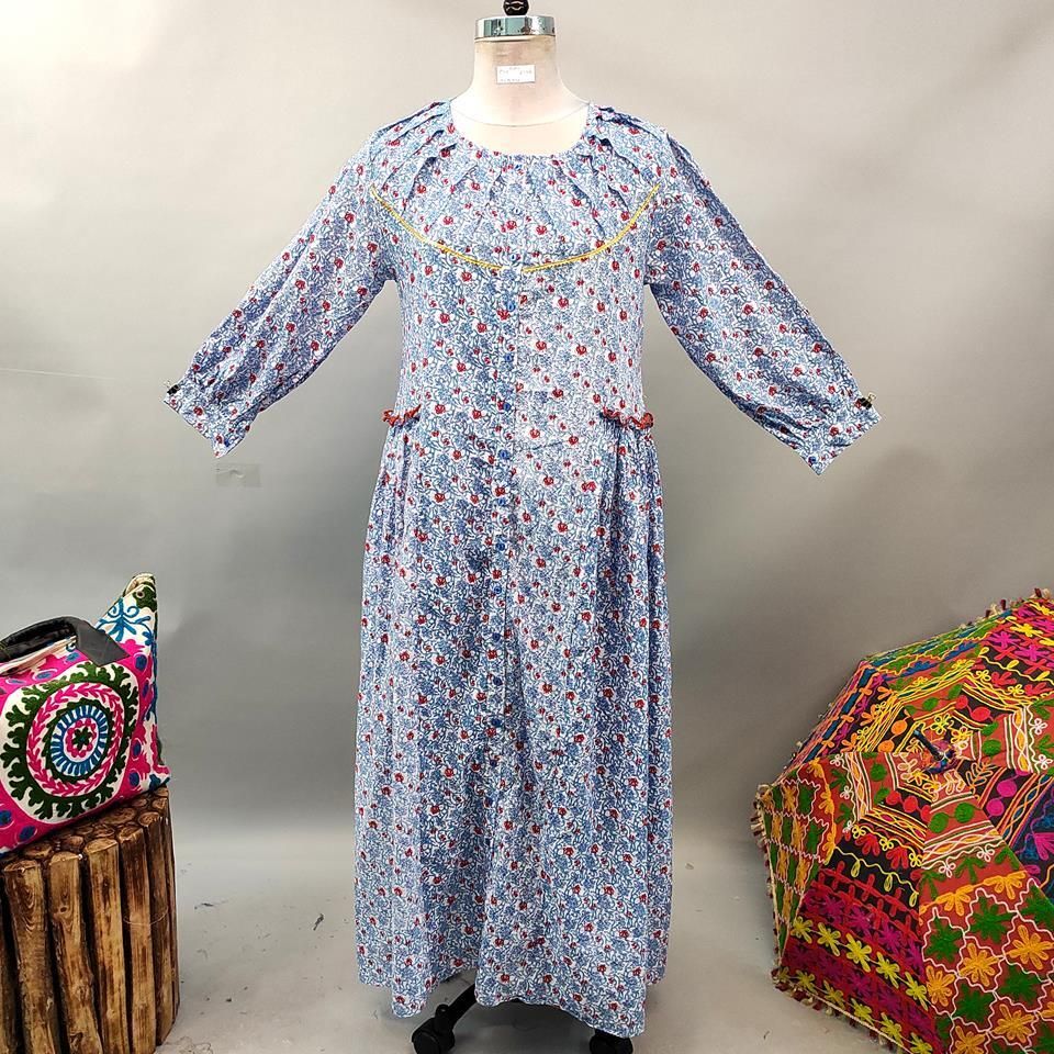 L/XL Umama Printed Cotton Dress 56&quot; Long Jalabiya