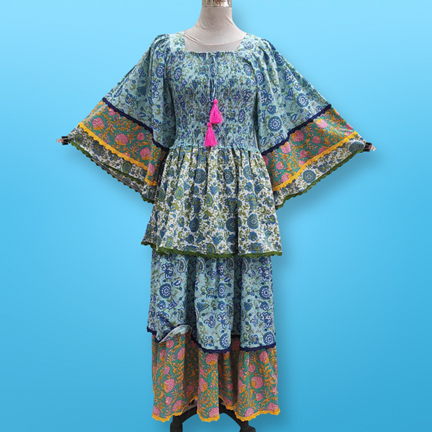 S/M Rahima Printed Cotton Dress 57&quot; Long Jalabiya