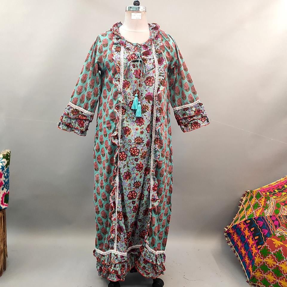 L/XL Mawa Printed Cotton Dress 57&quot; Long Jalabiya