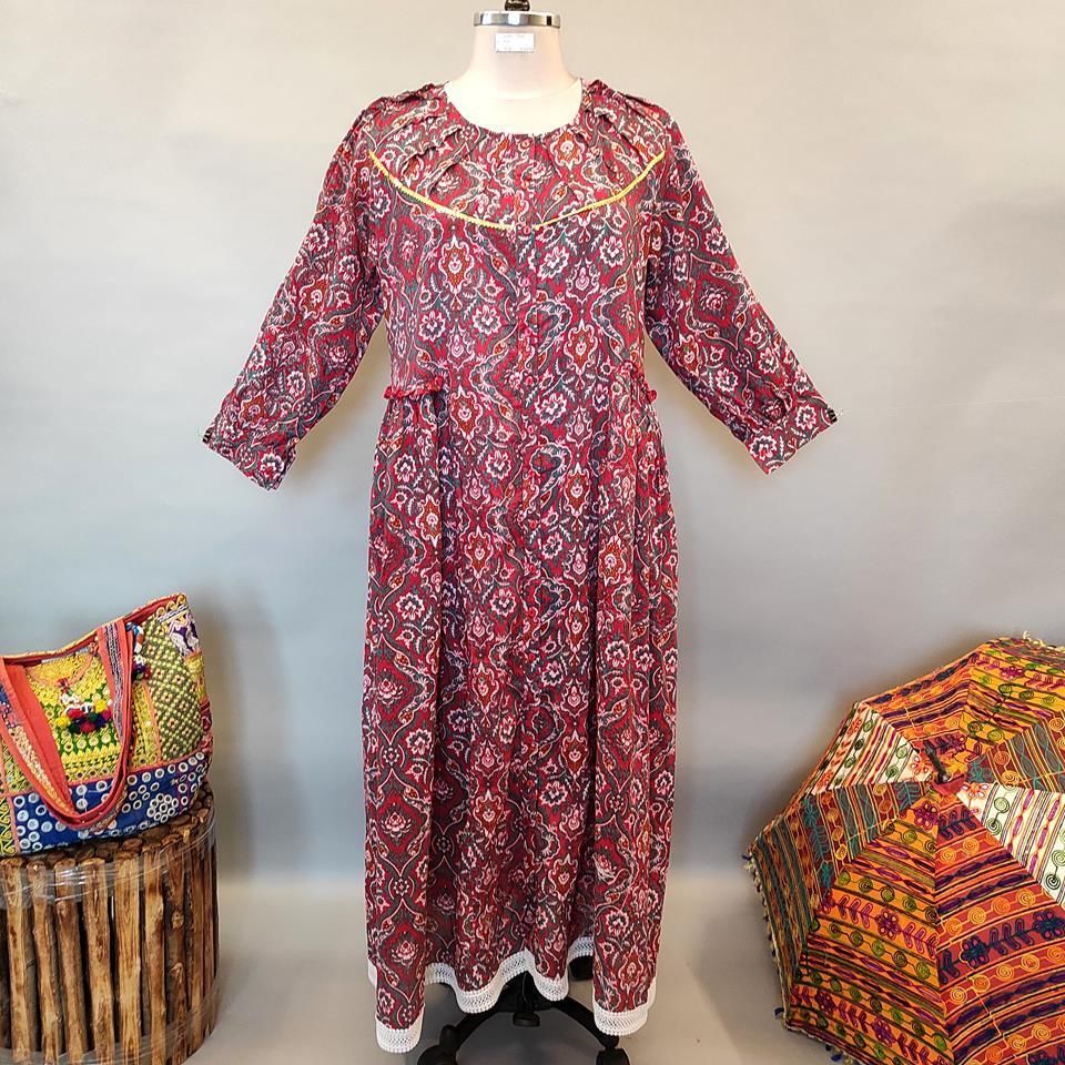 2XL/3XL Umama Printed Cotton Dress 57&quot; Long Jalabiya