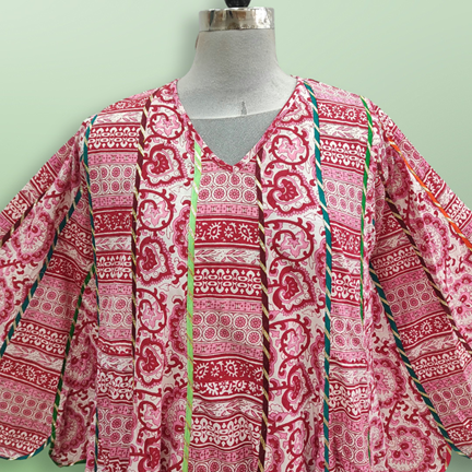 XS/S Meher Red Printed Cotton Dress 54&quot; Long Jalabiya