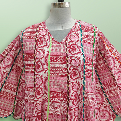 XS/S Meher Red Printed Cotton Dress 54&quot; Long Jalabiya