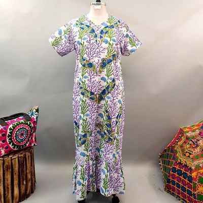 2XL/3XL Junaira Printed Cotton Dress 57&quot; Short Sleeves Jalabiya
