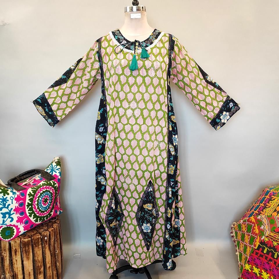 L/XL Atushi Printed Cotton Dress 56&quot; Long Jalabiya