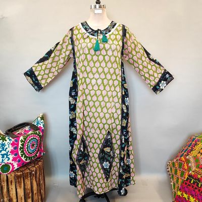 L/XL Atushi Printed Cotton Dress 56&quot; Long Jalabiya