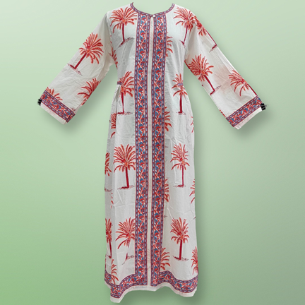 S/M Bhopali Printed Cotton Dress 57&quot; Long Jalabiya