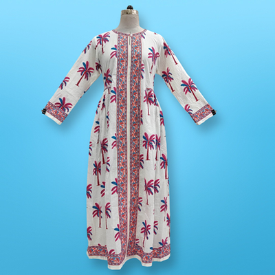 XS/S Bhopali Printed Cotton Dress 54&quot; Long Jalabiya