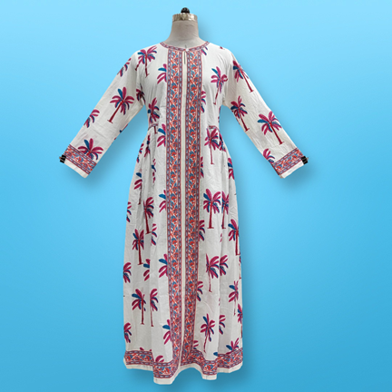 XS/S Bhopali Printed Cotton Dress 54&quot; Long Jalabiya