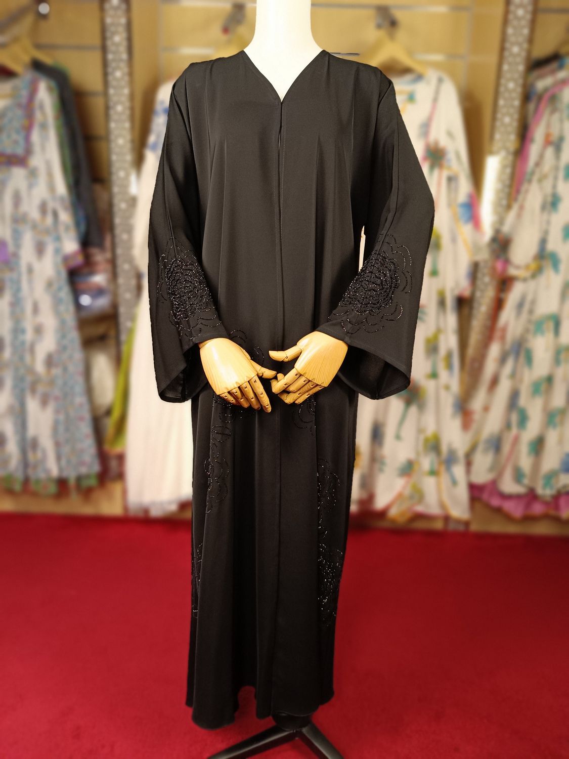 Black Abaya Crystal Embroidery length 60&quot;inch