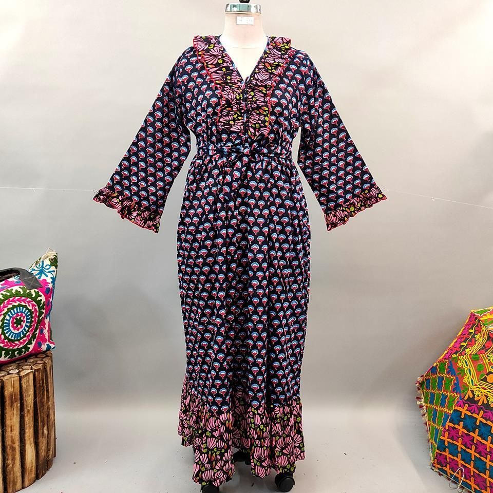 2XL/3XL Mahum Printed Cotton Dress 57&quot; Long Jalabiya