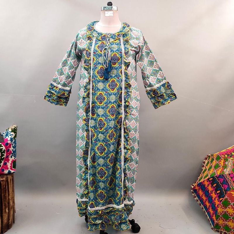 L/XL Mawa Printed Cotton Dress 57&quot; Long Jalabiya