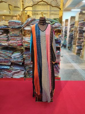 L/XL Meher Crystal Multi Printed Cotton Dress 56&quot; Long Jalabiya