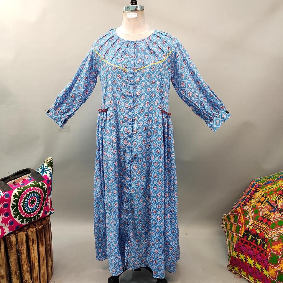 L/XL Umama Printed Cotton Dress 56&quot; Long Jalabiya