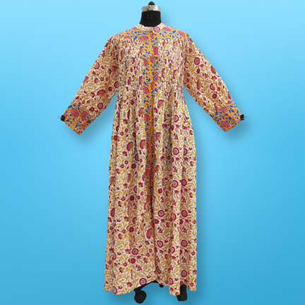 S/M  Aafreen Printed Cotton Dress 57&quot; Long Jalabiya