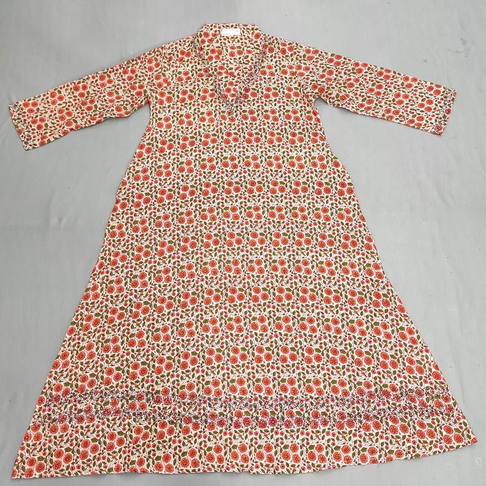 10-11 Year Teena Printed Cotton Girls Dress 46&quot; Long Jalabiya