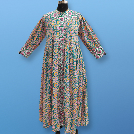 S/M  Aafreen Printed Cotton Dress 57&quot; Long Jalabiya