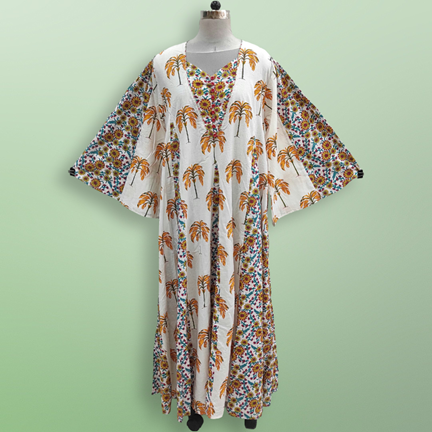 S/M Payal Printed Cotton Dress 57&quot; Long Jalabiya